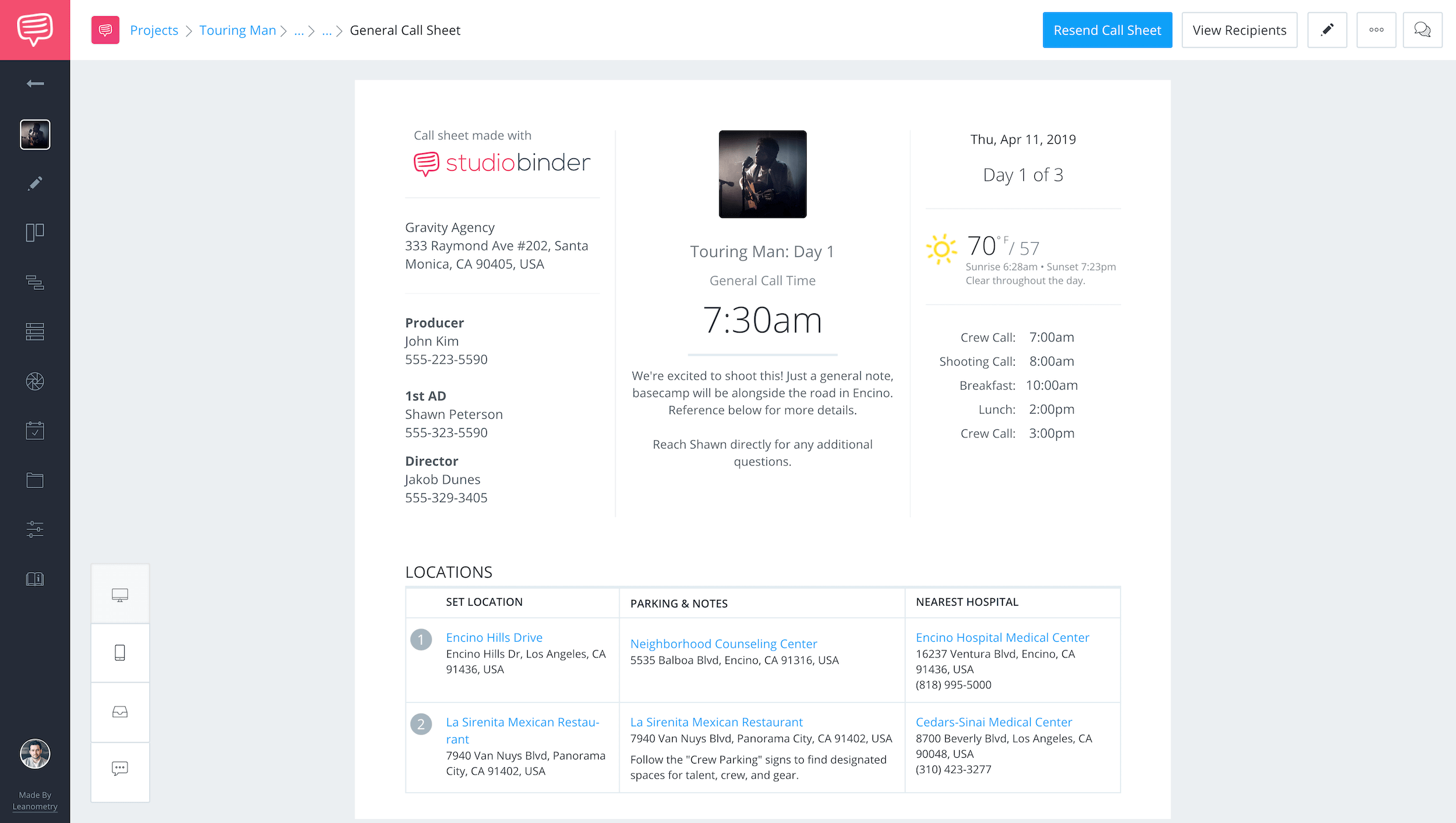 TV and Film Call Sheet Template - Call Sheet App - StudioBinder TV and Film Call Sheet Template - Call Sheet App - StudioBinder