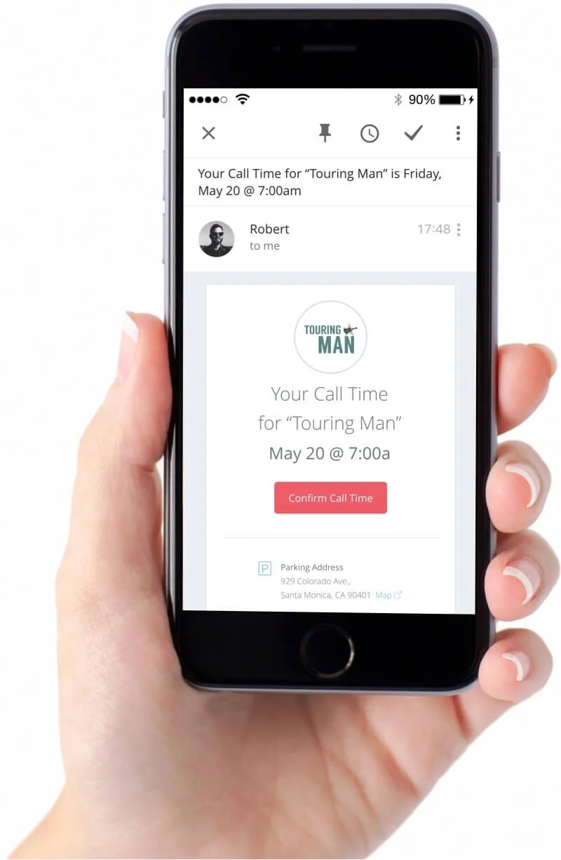 Ultimate Guide to Call Sheets 3 Personalized Call Time on Mobile Call Sheet - StudioBinder